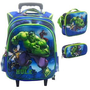 Mochila Rodinha +lancheira térmica + estojo Hulk 3D