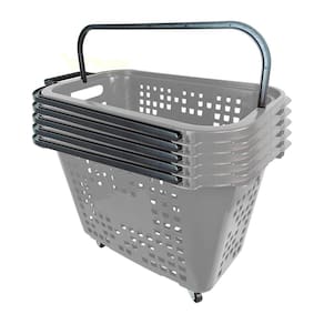 Kit 5 Cestas De Compras Com Rodas 40L Cinza