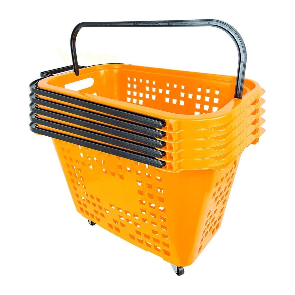 Kit 5 Cestas De Compras Com Rodas 40L Laranja