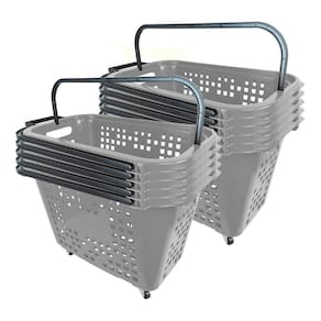 Kit 10 Cestas De Compras Com Rodas 40L Cinza
