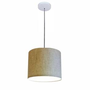 Luminária Pendente Vivare Free Lux Md-4106 Cúpula Em Tecido Rustico-bege Da Canopla Canopla Branca E Fio Cristal