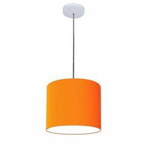 Luminária Pendente Vivare Free Lux Md-4106 Cúpula Em Tecido Laranja Da Canopla Canopla Branca E Fio Cristal