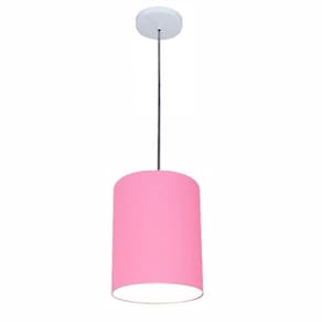 Luminária Pendente Vivare Free Lux Md-4103 Cúpula Em Tecido Rosa-tela Da Canopla Canopla Branca E Fio Cristal
