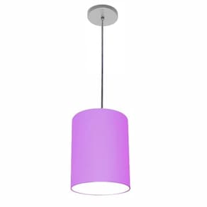 Luminária Pendente Vivare Free Lux Md-4104 Cúpula Em Tecido Lilás Da Canopla Canopla Cinza E Fio Cristal