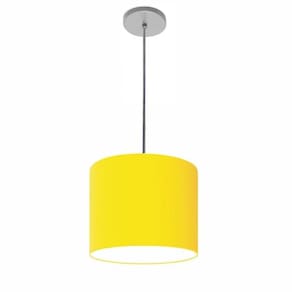 Luminária Pendente Vivare Free Lux Md-4105 Cúpula Em Tecido Amarelo Da Canopla Canopla Cinza E Fio Cristal