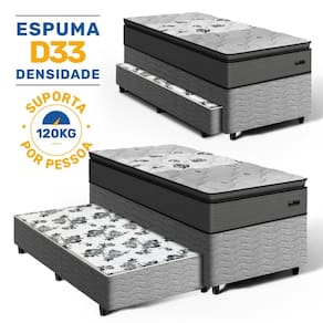 Cama Box com Colchão de Espuma D33 Pillow Top Resistence + Auxiliar de Espuma Unique Solteiro 88cm