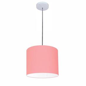 Luminária Pendente Vivare Free Lux Md-4105 Cúpula Em Tecido Rosa-tela Da Canopla Canopla Branca E Fio Cristal
