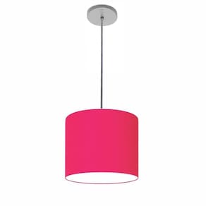 Luminária Pendente Vivare Free Lux Md-4107 Cúpula Em Tecido 25x20cm Pink Da Canopla Canopla Cinza E Fio Cristal