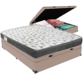 Cama Box Baú Bege E Colchão Iso100 Espuma D33 Viúvo Ortobom