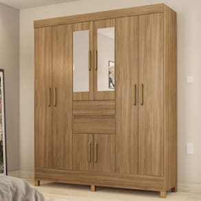 Guarda Roupa Casal 8 Portas Com Espelho E 2 Gavetas Paranaguá Amêndola Touch