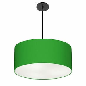Pendente Cilíndrico Vivare Free Lux Md-4386 Cúpula Em Tecido Verde-folha Da Canopla Canopla Preta E Fio Preto