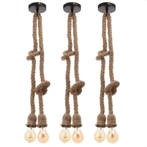 Kit 3 Lustre Pendente Bravalumi Corda Rustic Duplo E27