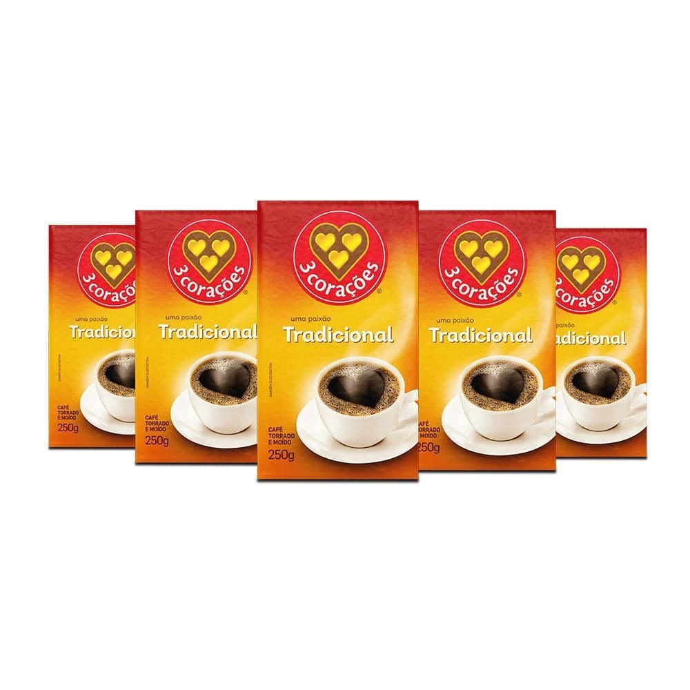 Café 3 Corações Tradicional A Vácuo Kit 5 Pacotes De 250G