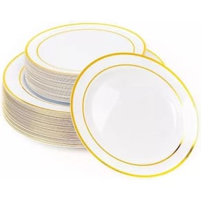 Kit 60 Pratos Refeição 26Cm Descartáveis Luxo Plástico Gold