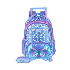 Kit Mochila 2Em1 Rodas Costas + Estojo Triplo Borboleta