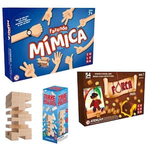 Kit Jogos Pedagógicos Mímica + Forca Pirata + Torre Maluca