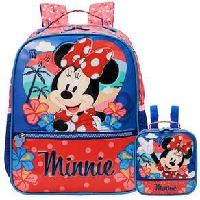Kit Mochila Escolar Minnie Tropical Alças Costas G Lancheira