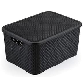 Cesto Organizador Rattan Grande Preto Com Tampa