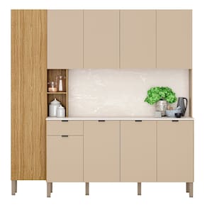 Cozinha Compacta Com Balcão 200cm Louvre K02 Freijó/Vanilla - Mpozenato