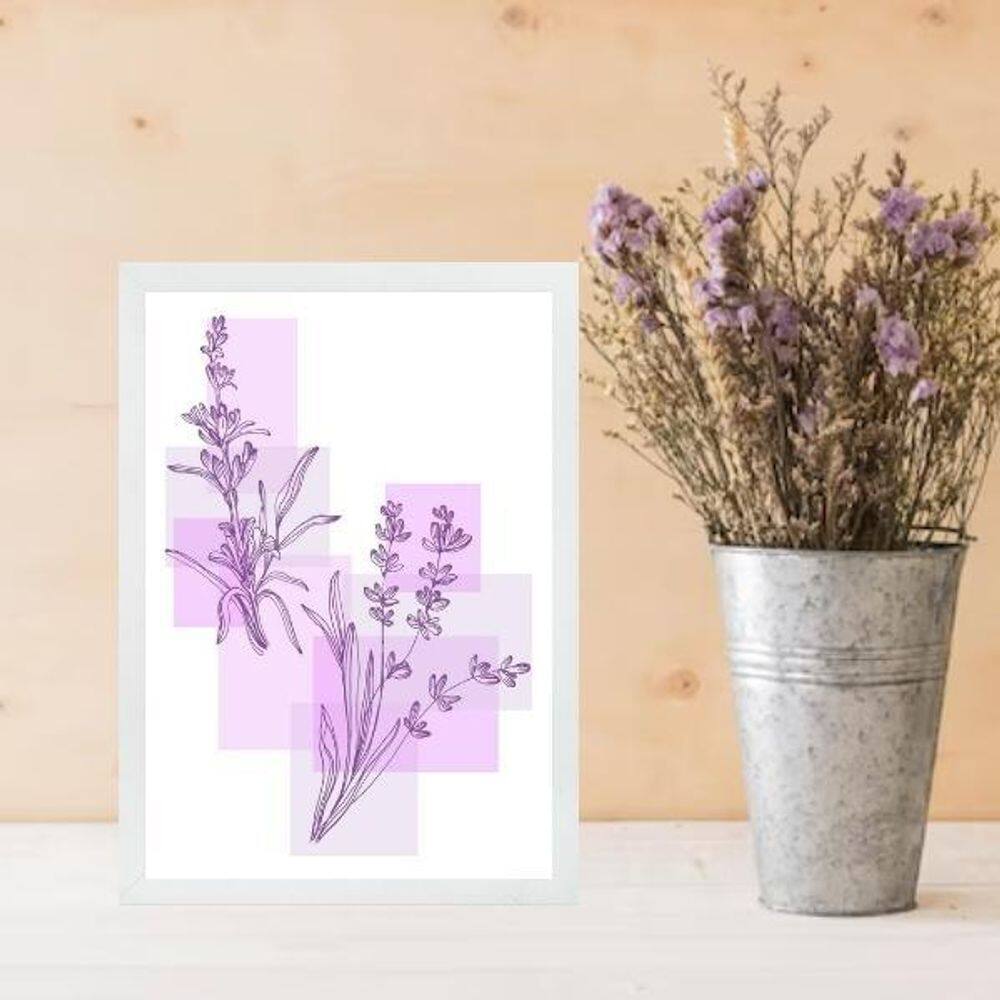 Quadro Decorativo Moderno Flores Lavanda 24X18Cm - Com Vidro