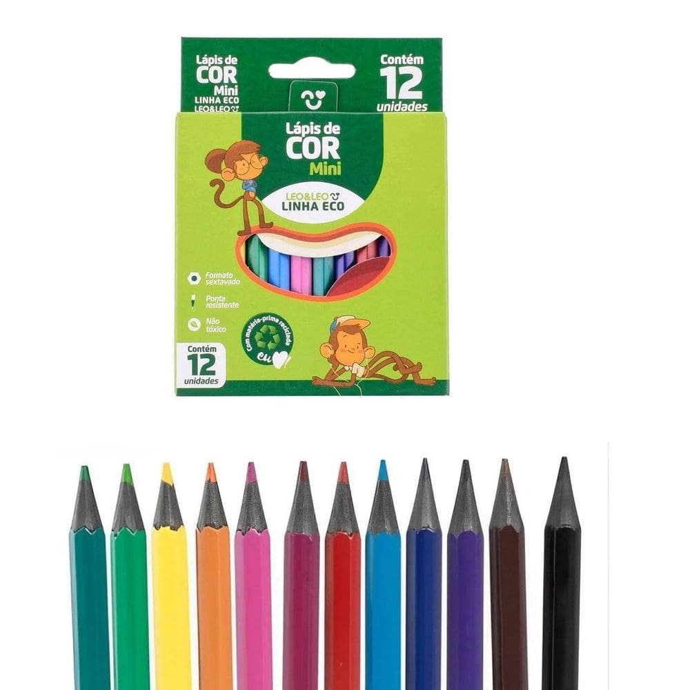 Kit 40Cxs Mini Lápis De Cor Sextavado Linha Eco 12 Cores