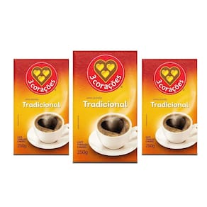Café 3 Corações Tradicional A Vácuo Kit 3 Pacotes De 250G