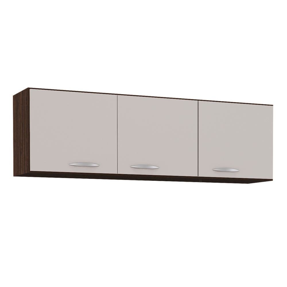 Armário Aéreo de Cozinha 120cm 3 Portas Classic Chocolate/Off White - Poquema