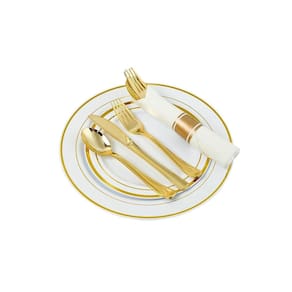 Kit 30 Convidados Pratos E Talheres Descartável Luxo Gold