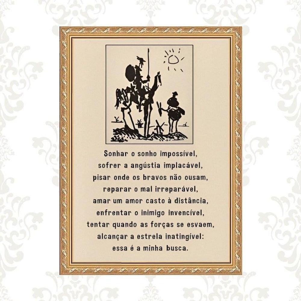 Quadro Moldura Dourada Lema De Dom Quixote 45X34Cm
