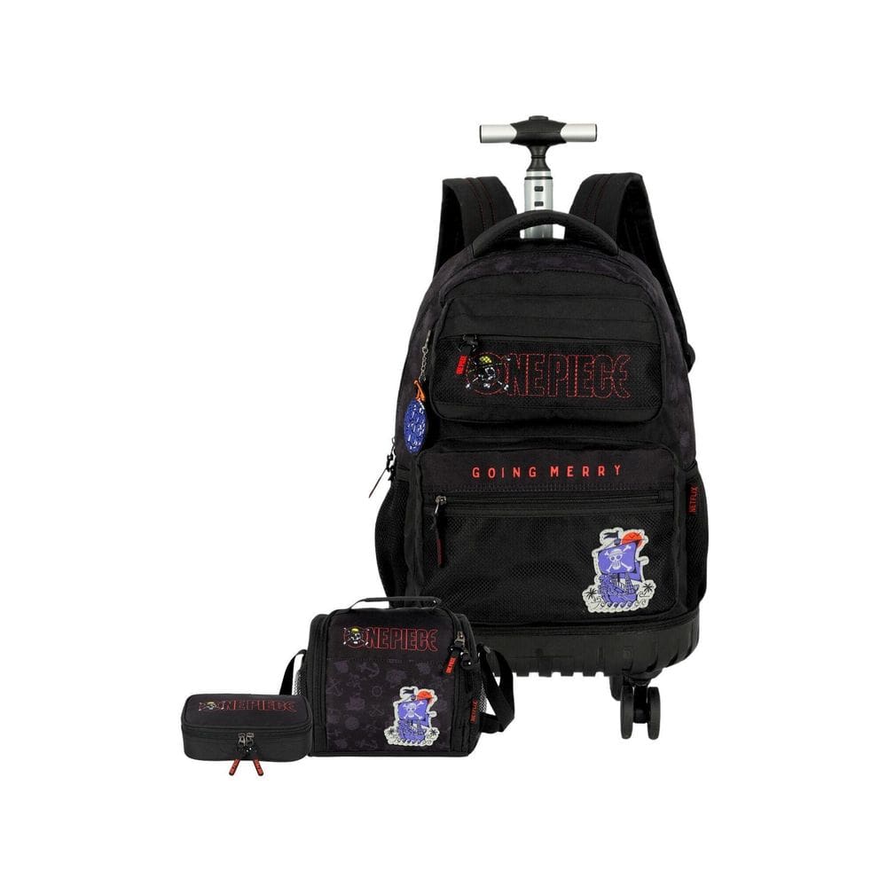 Kit Mochila Rodas + Lancheira + Estojo One Piece - Preto