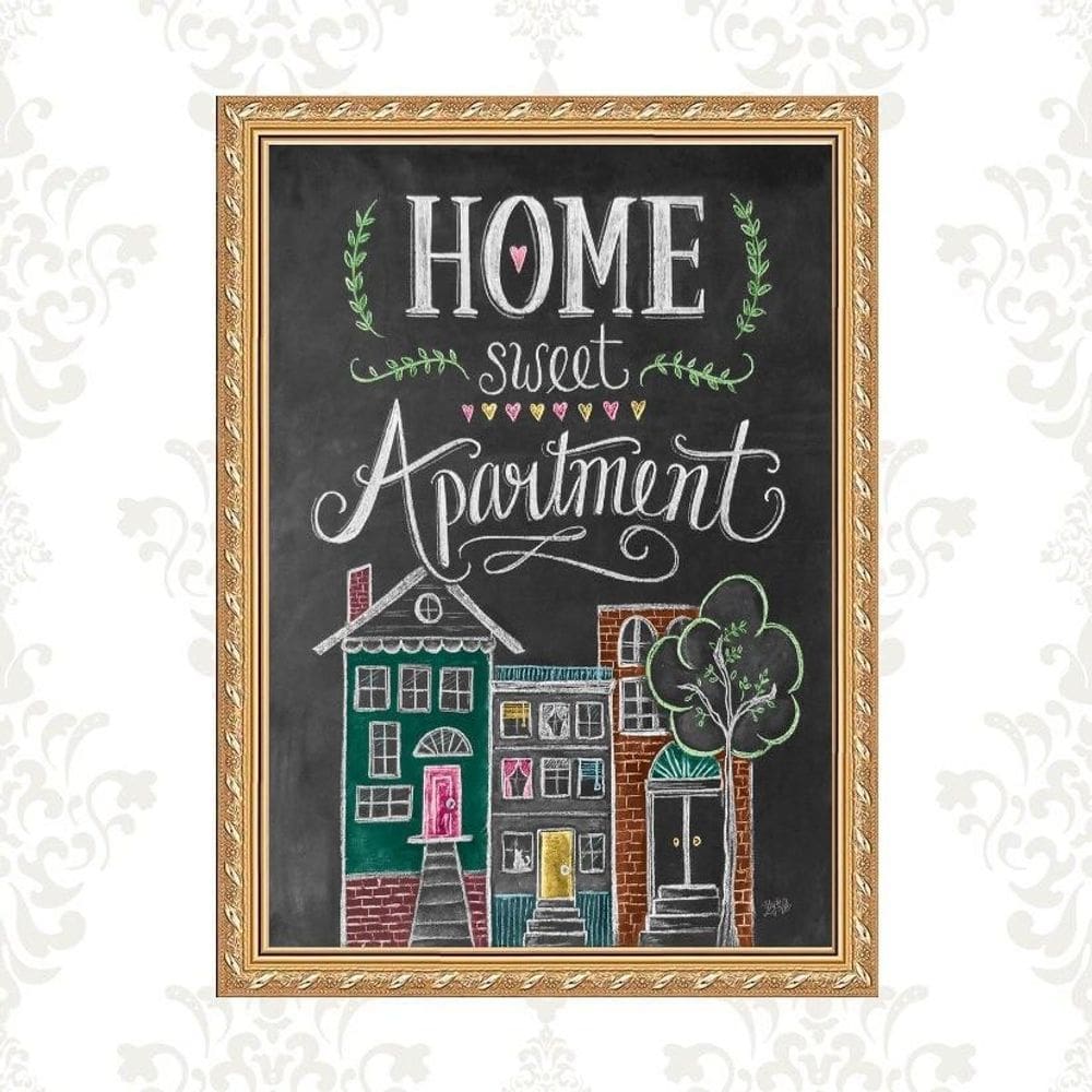 Quadro Moldura Dourada Home Sweet Apartment 45X34Cm