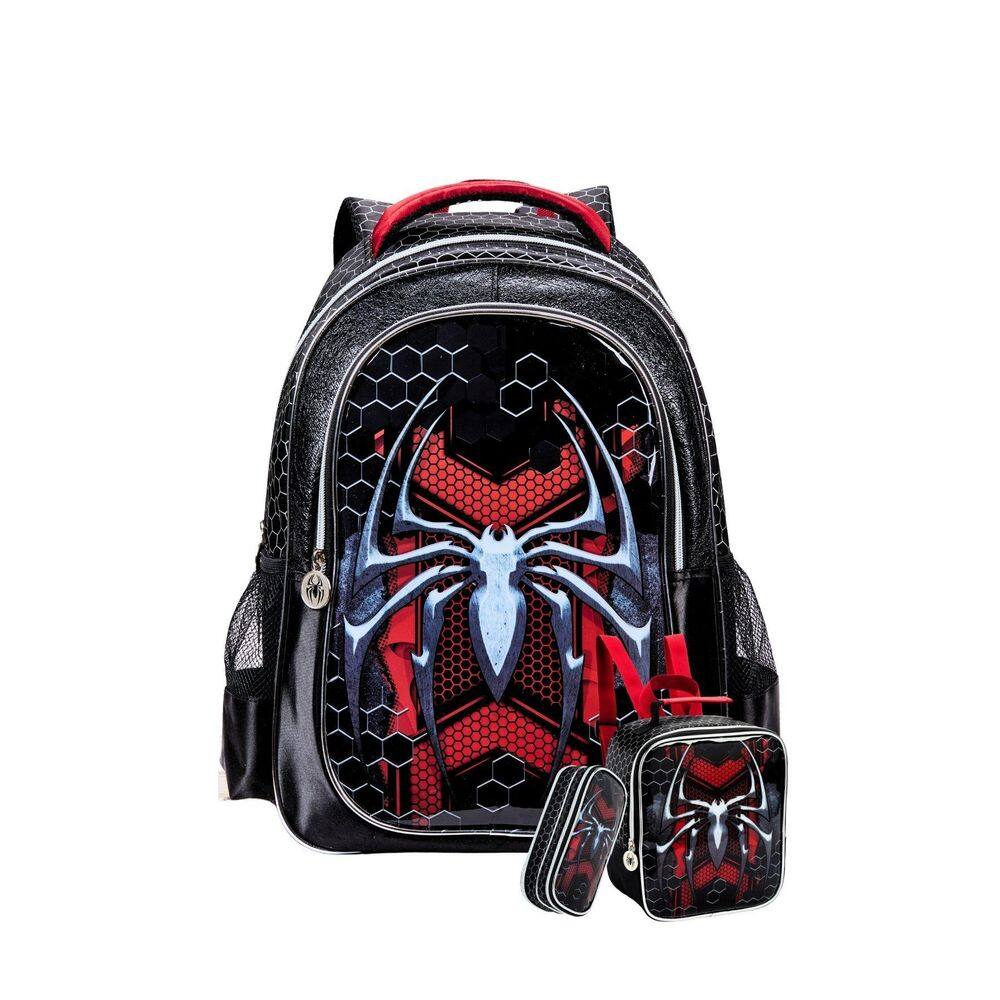 Kit Escolar Mochila De Costas+Lancheira+Estojo Silver Spider