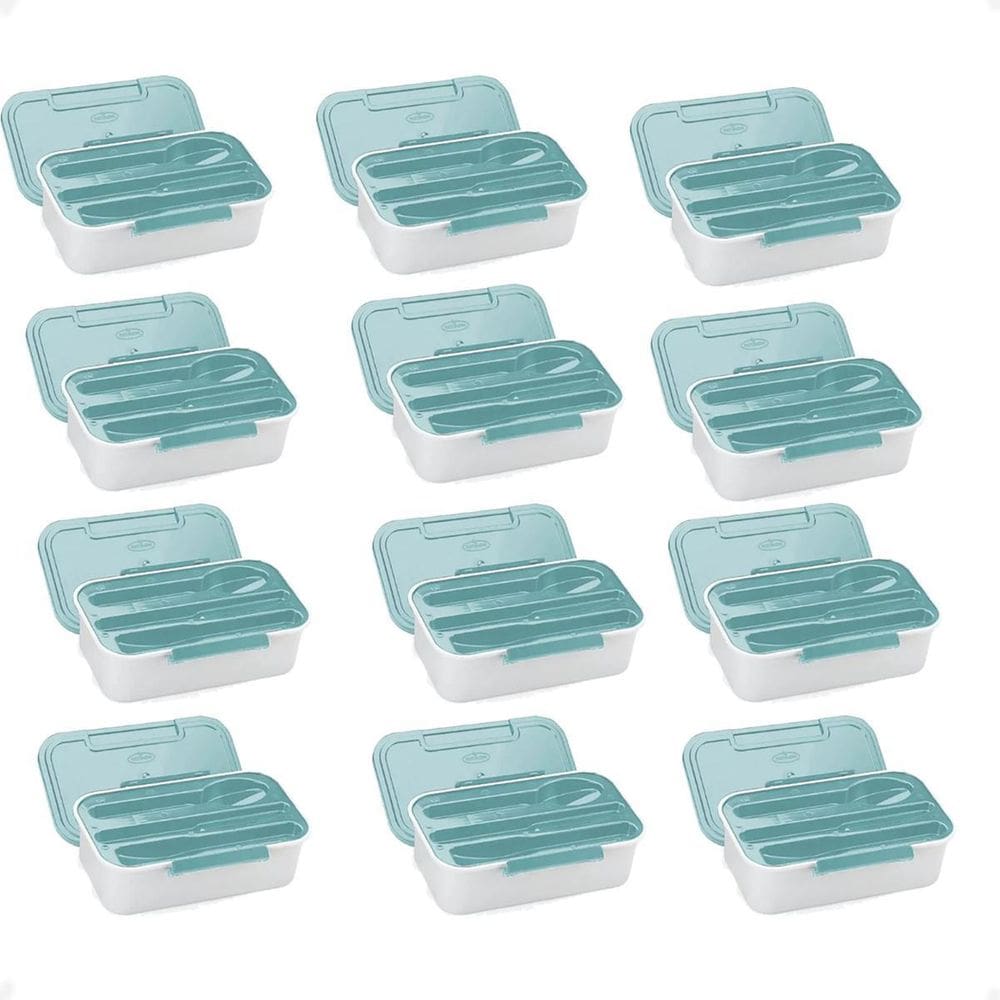 Kit 12 Marmita Marmibox P Com Talheres 780Ml Verde Bpa Free