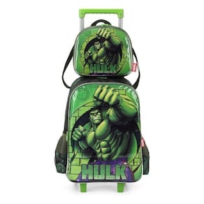 Kit Mochila Escolar De Rodas E Lancheira Hulk
