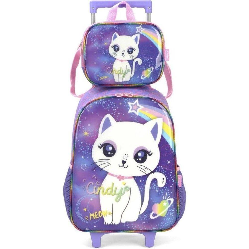 Kit Mochila De Rodinhas Lancheira Luxcel Cindy