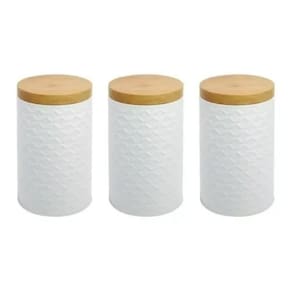 Kit De Cozinha Porta Mantimentos Branco Relevo 3D 3 Unidades