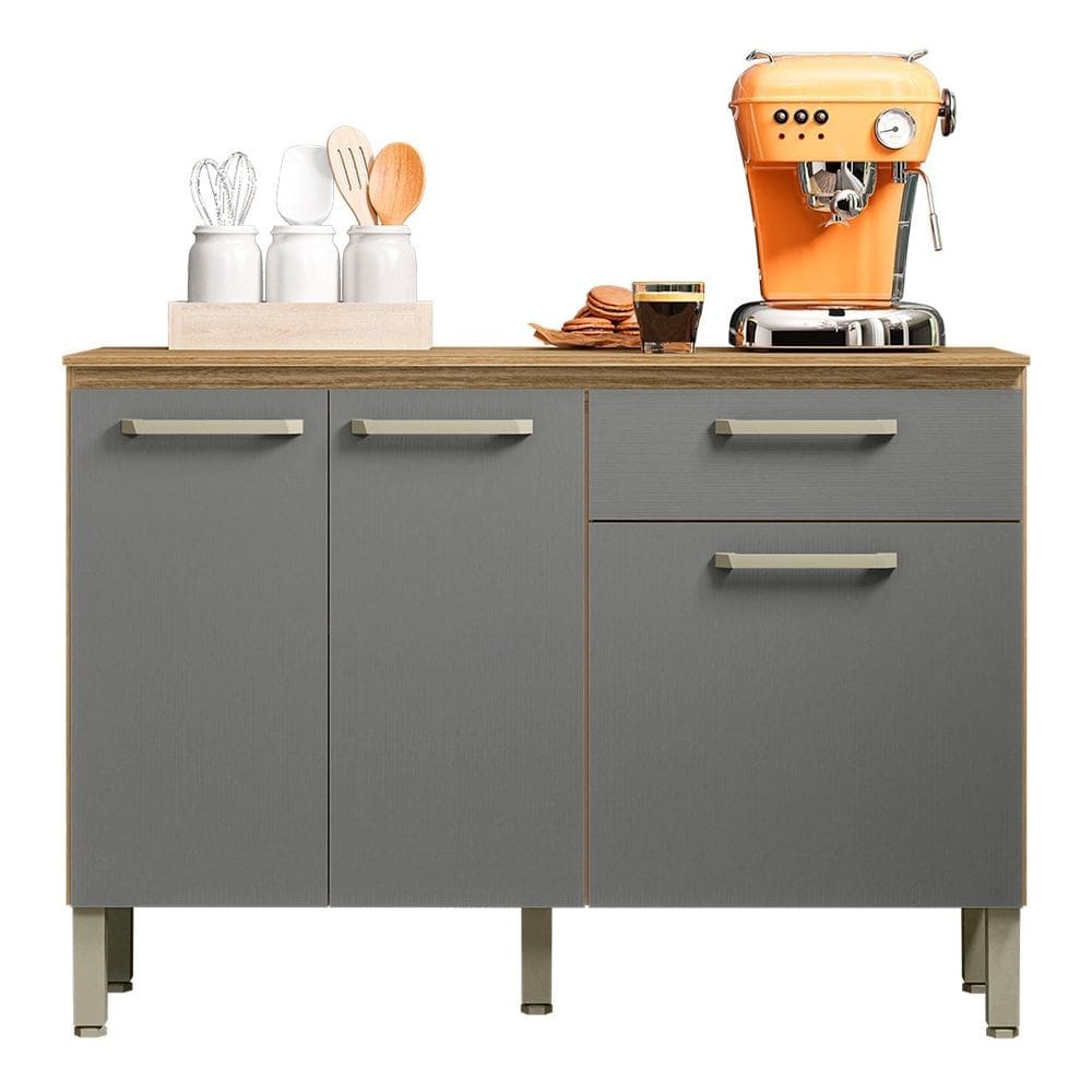 Balcão de Cozinha com Tampo 120cm Louis K02 Freijó/Gris - Mpozenato