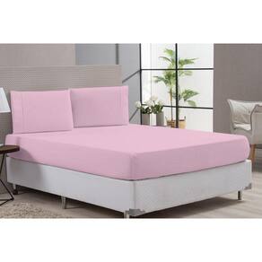 Kit Lençol Com Elástico E Fronha 100% Algodão Rosa Padrão