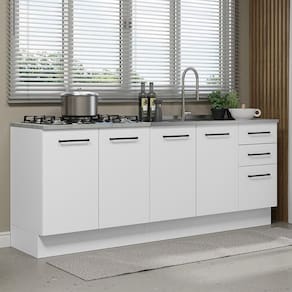 Kit com 2 Balcões de Cozinha Madesa Agata 3 Gavetas 4 Portas (Sem Tampo e Pia) - Branco