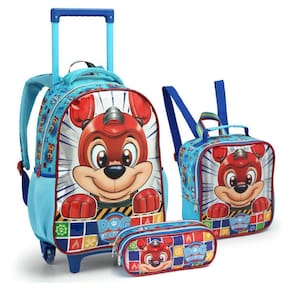 Kit Mochila Rodinhas Lancheira Estojo Dog Heroes Cachorros