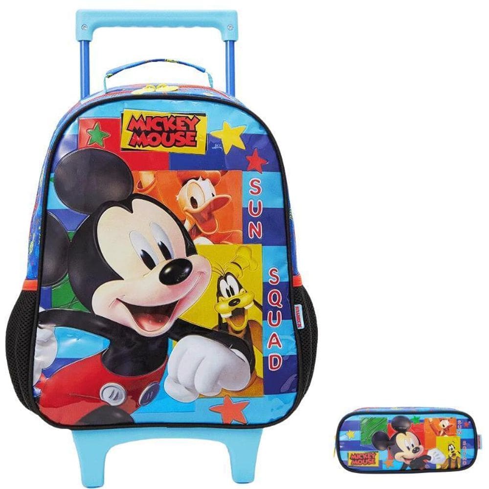 Kit Mochila Escolar Mickey Disney Rodinha Tam G Com Estojo