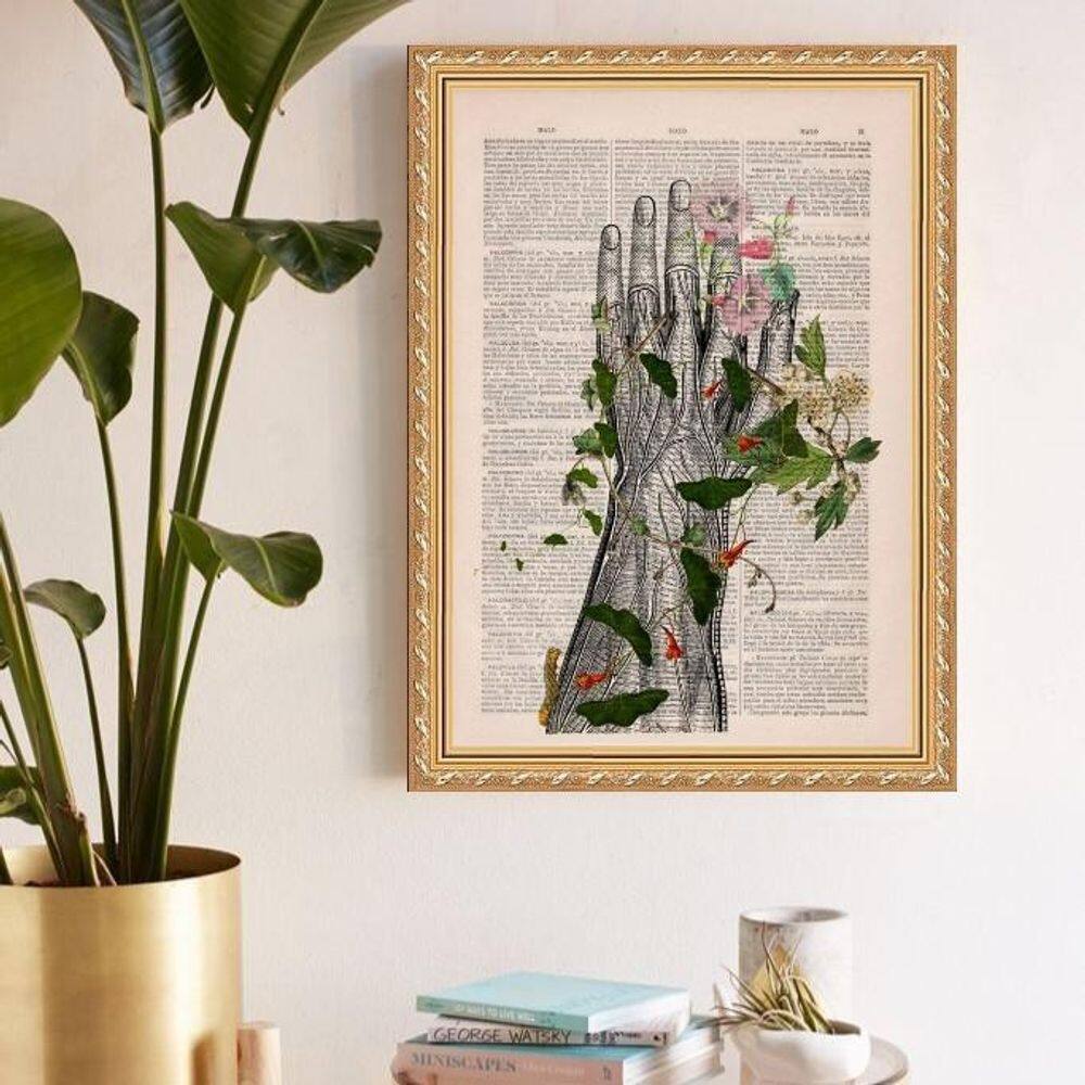 Quadro Decorativo Fisiologia Floral Mão 45X34Cm - Com Vidro