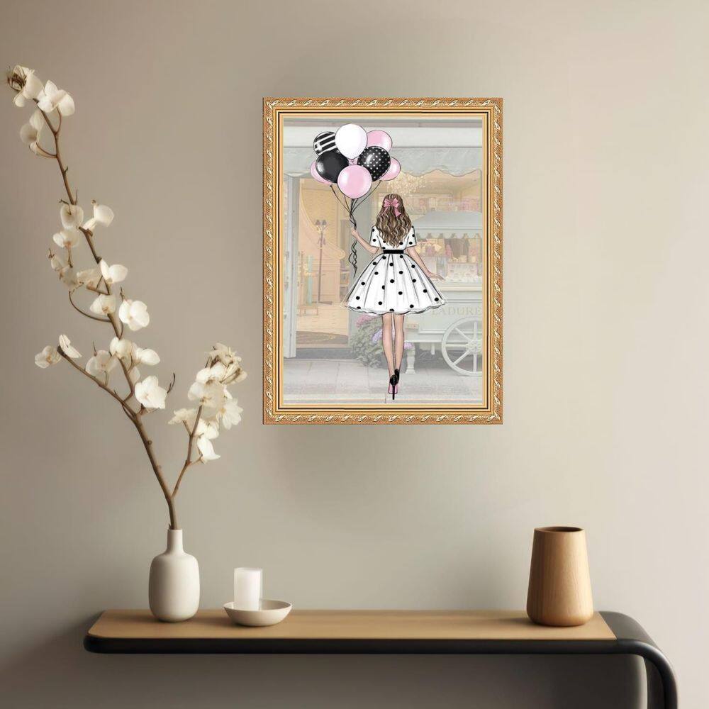 Quadro Decorativo Moça Balões 33X24Cm - Com Vidro