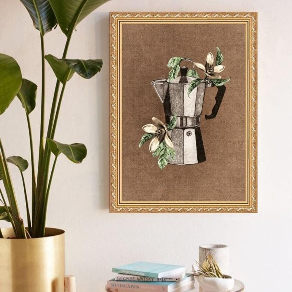 Quadro Decorativo Cozinha Bule Flores Baunilha 45X34Cm Vidro