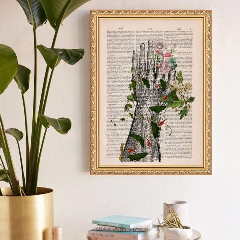 Quadro Decorativo Fisiologia Floral Mão 33X24Cm - Com Vidro