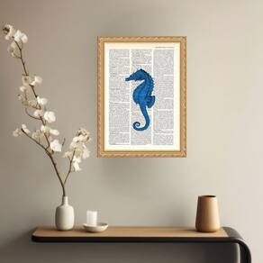 Quadro Decorativo Cavalo Marinho Azul Vintage 24X18Cm