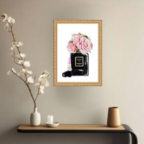 Quadro Decorativo Chanel Coco Noir Rosas 33X24Cm