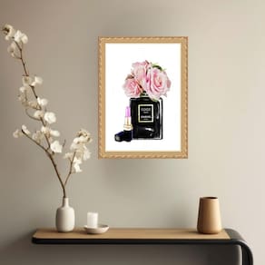 Quadro Decorativo Chanel Coco Noir Rosas 24X18Cm