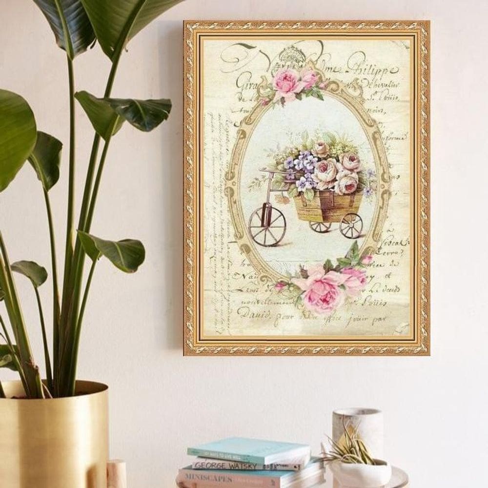 Quadro Decorativo Carrinho De Flores 24X18Cm
