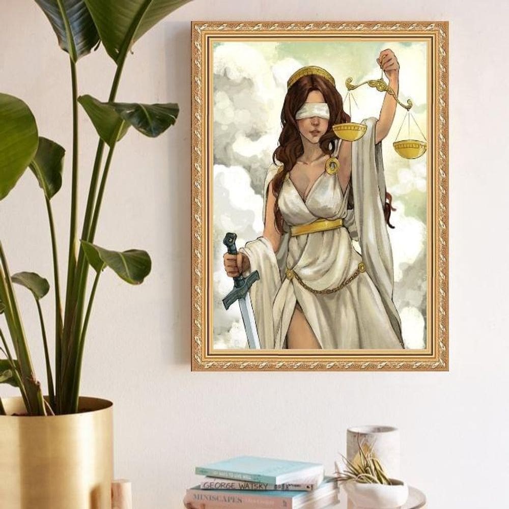 Quadro Decorativo Deusa Da Justiça 24X18Cm - Com Vidro